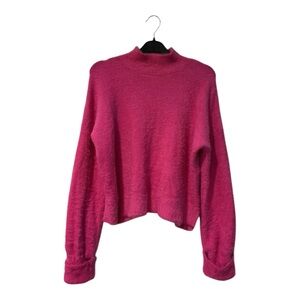 Hippie Rose Fuzzy Hot Pink Mock Neck Sweater Women’s Size M Soft Knit AA22